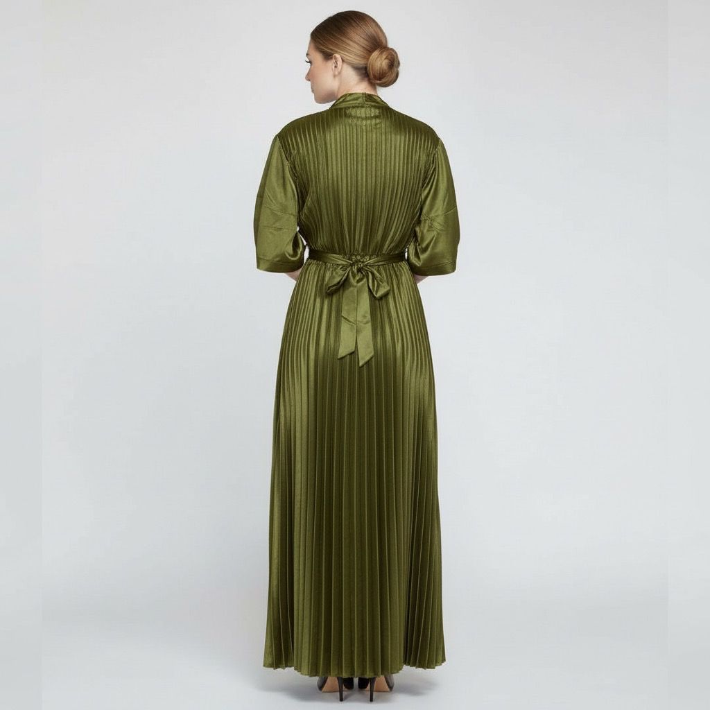 Satin Pleated Flared Dress