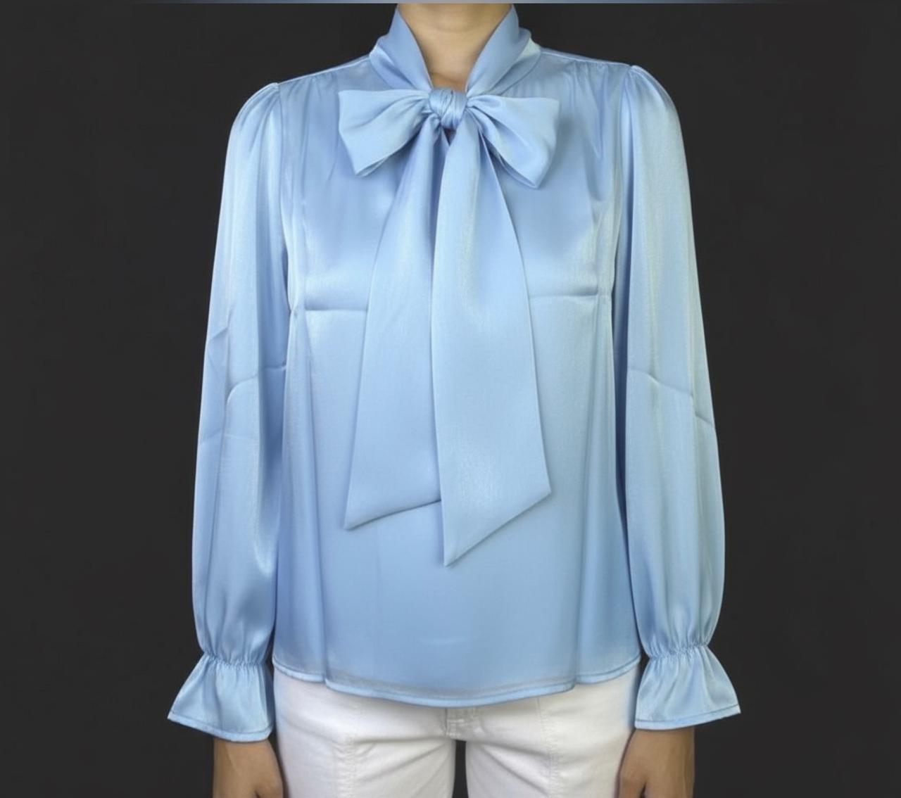 Silk Satin Bow Blouse Top