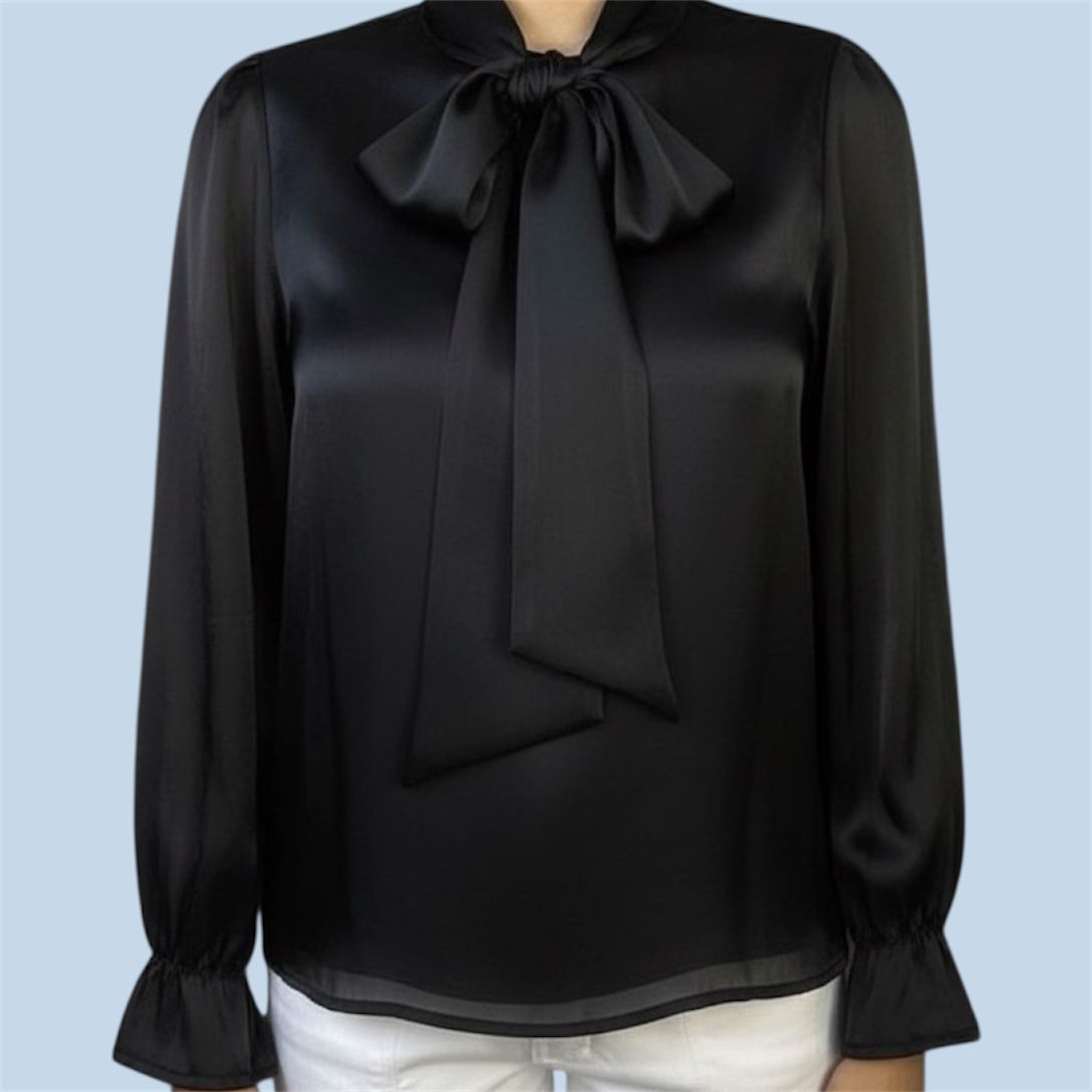 Silk Satin Bow Blouse Top