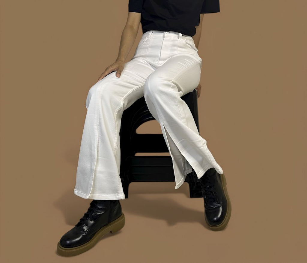 Plain White Bootcut Stretchable Jeans