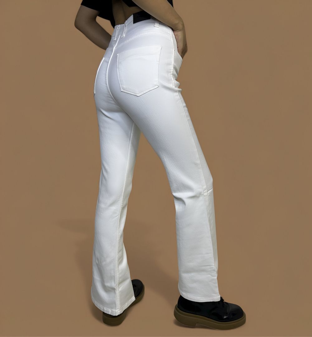 Plain White Bootcut Stretchable Jeans