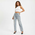 Diamond Shiny High-Waist Straight-Fit Jeans