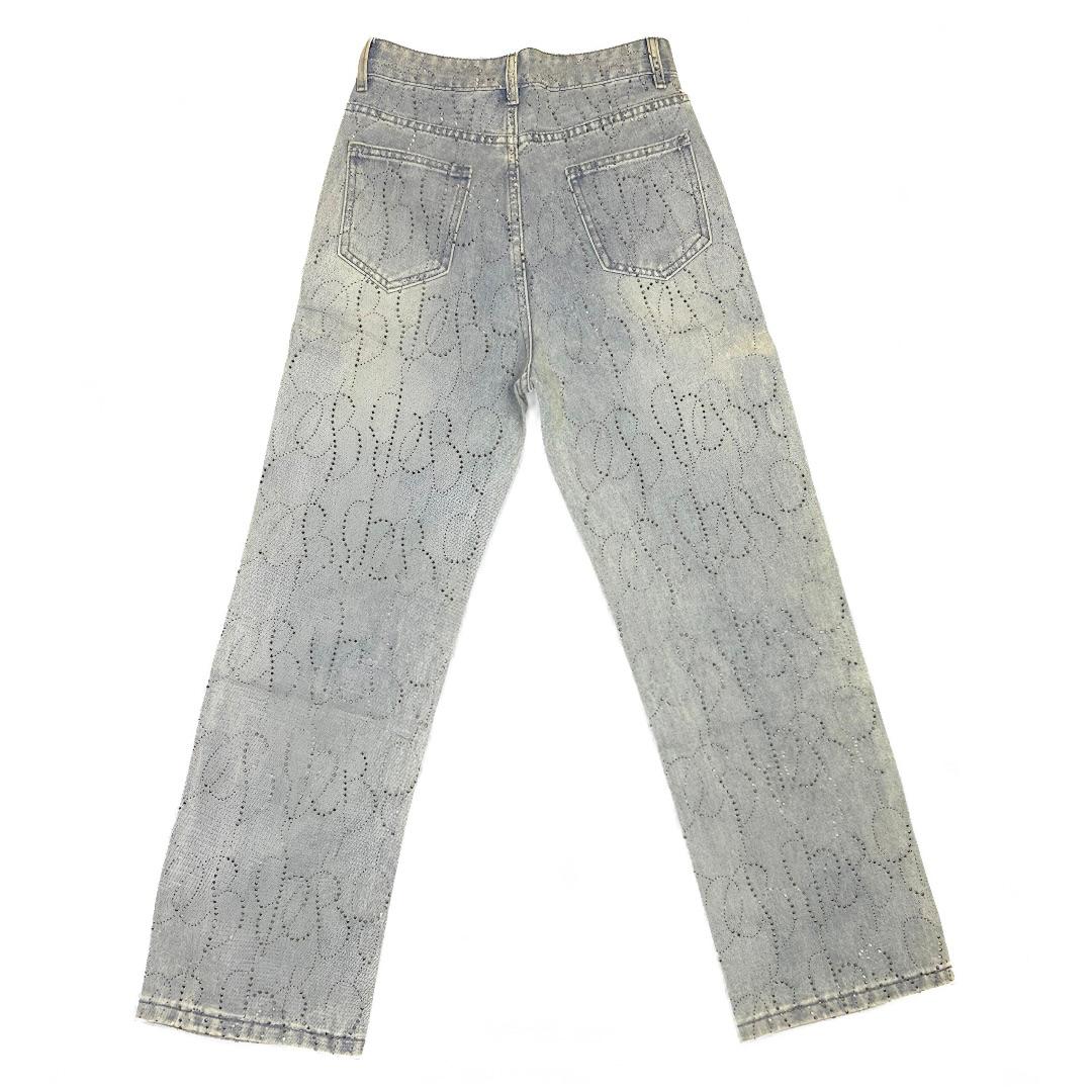 Diamond Shiny High-Waist Straight-Fit Jeans