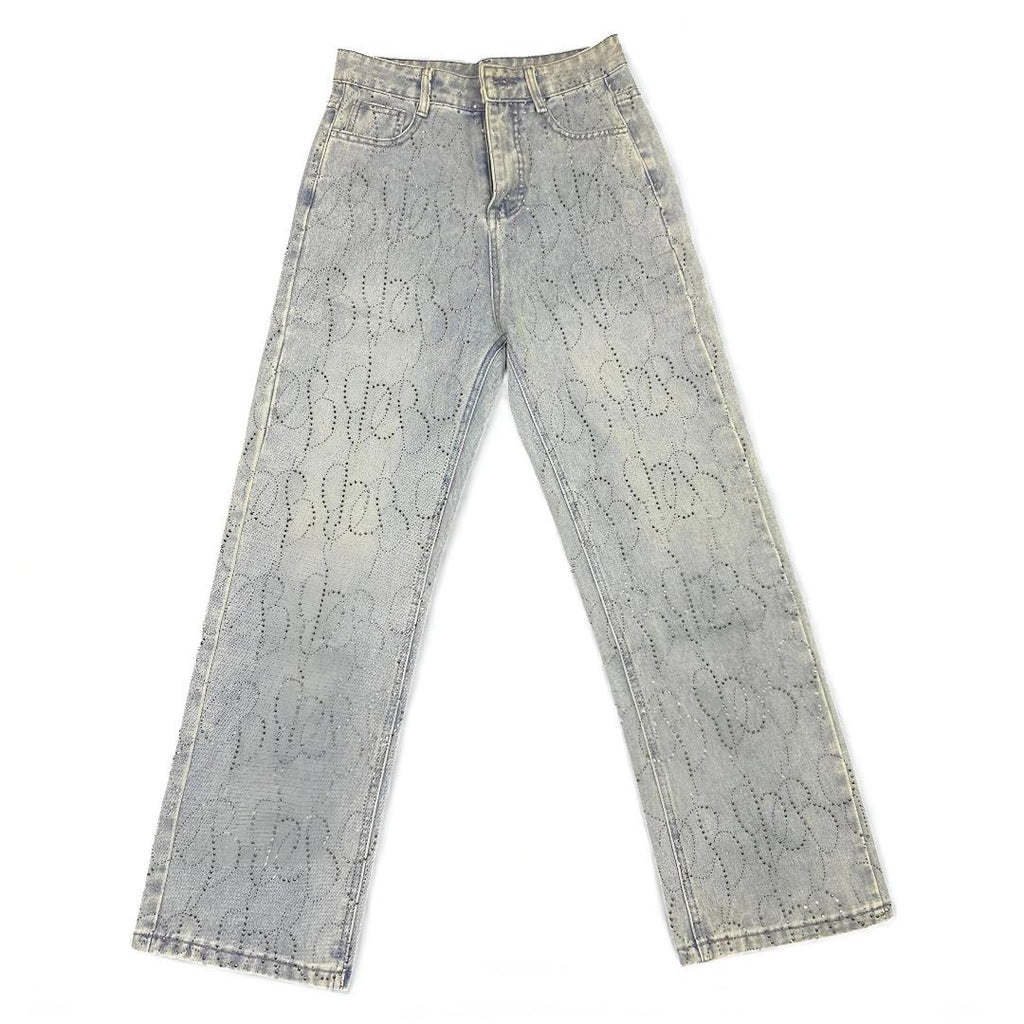 Diamond Shiny High-Waist Straight-Fit Jeans