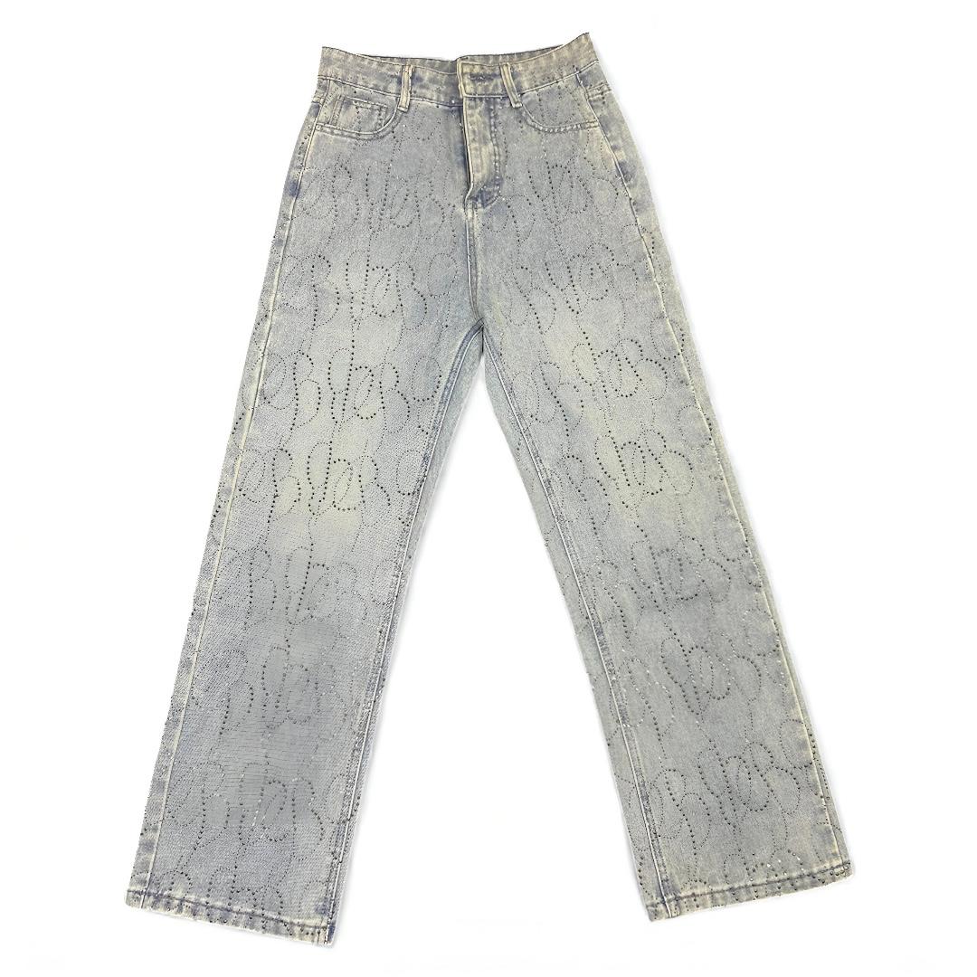 Diamond Shiny High-Waist Straight-Fit Jeans