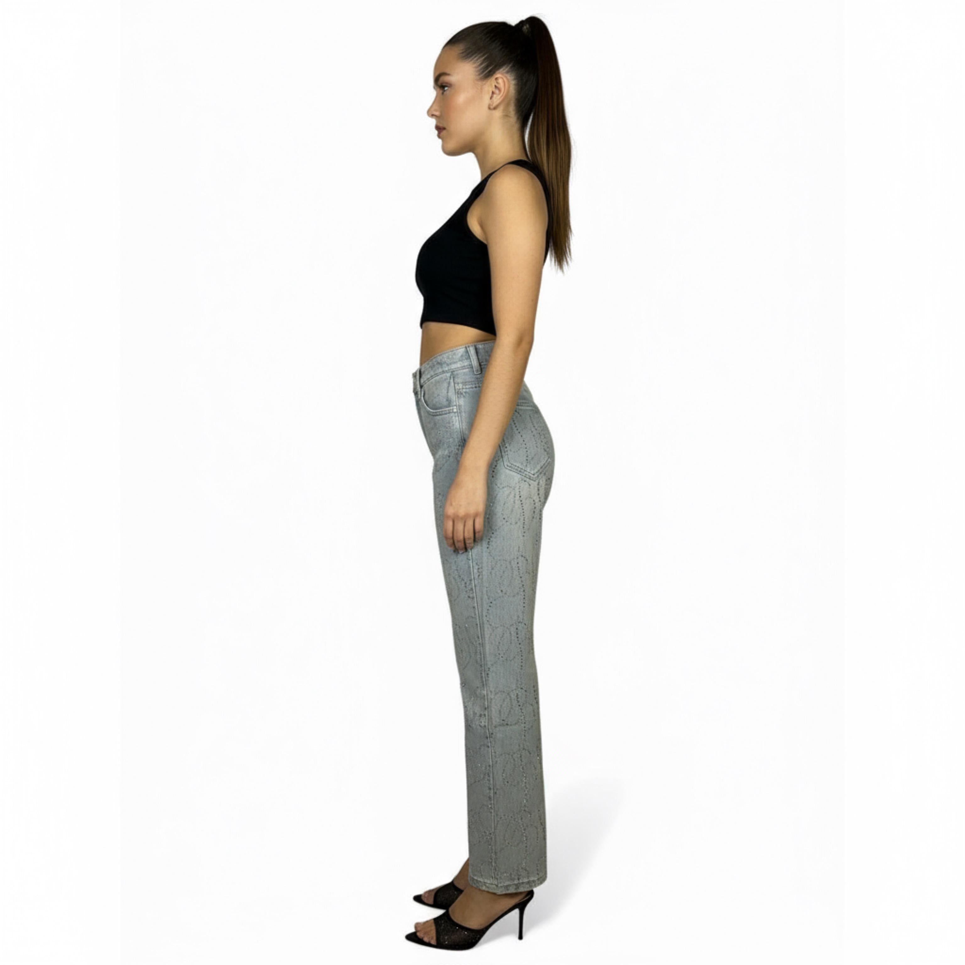 Diamond Shiny High-Waist Straight-Fit Jeans