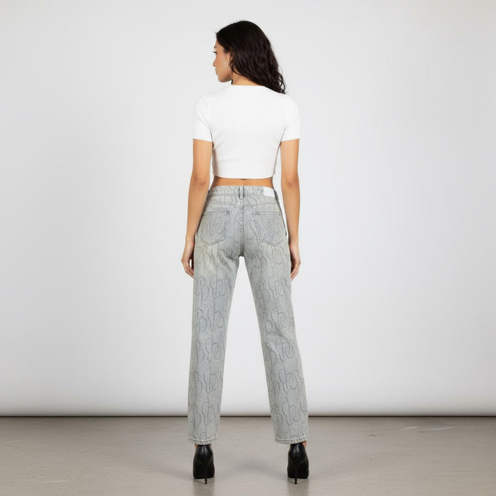 Diamond Shiny High-Waist Straight-Fit Jeans