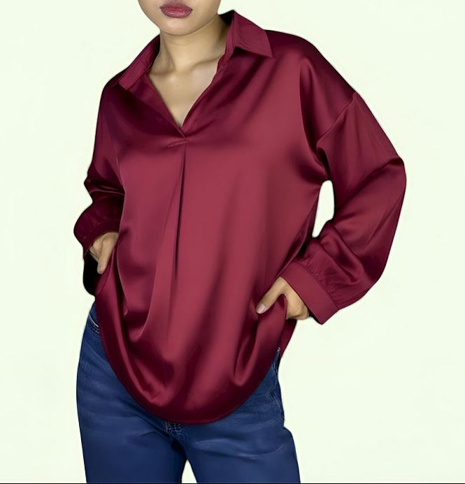 Luxury Satin Long Shirt In T-Shirt Style