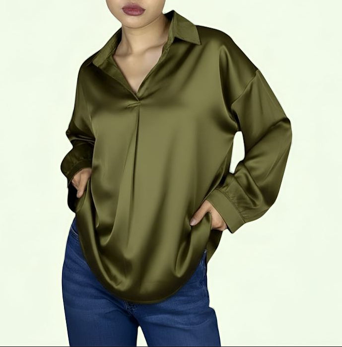 Luxury Satin Long Shirt In T-Shirt Style