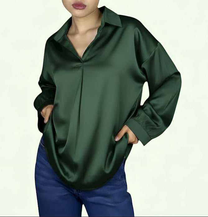 Luxury Satin Long Shirt In T-Shirt Style