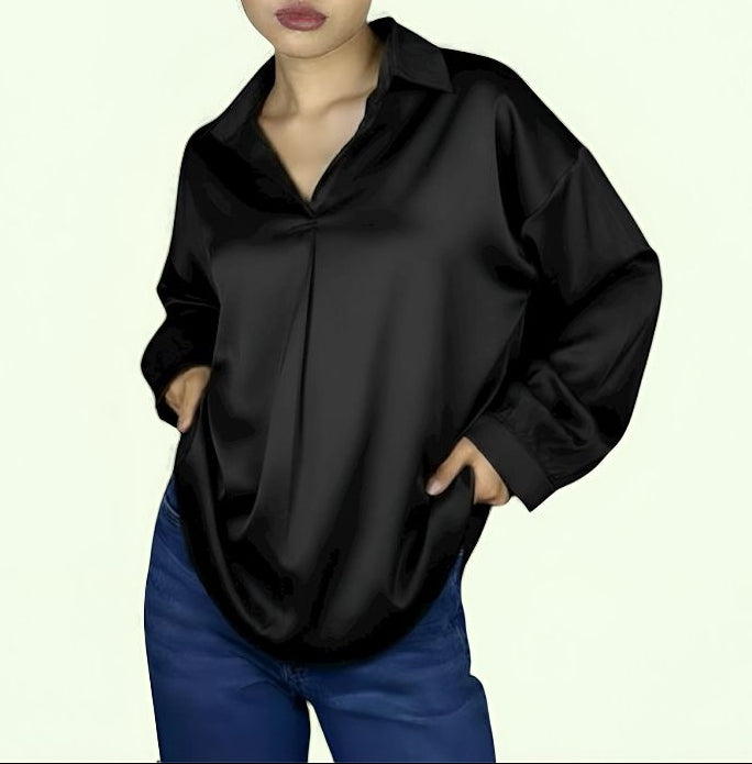 Luxury Satin Long Shirt In T-Shirt Style