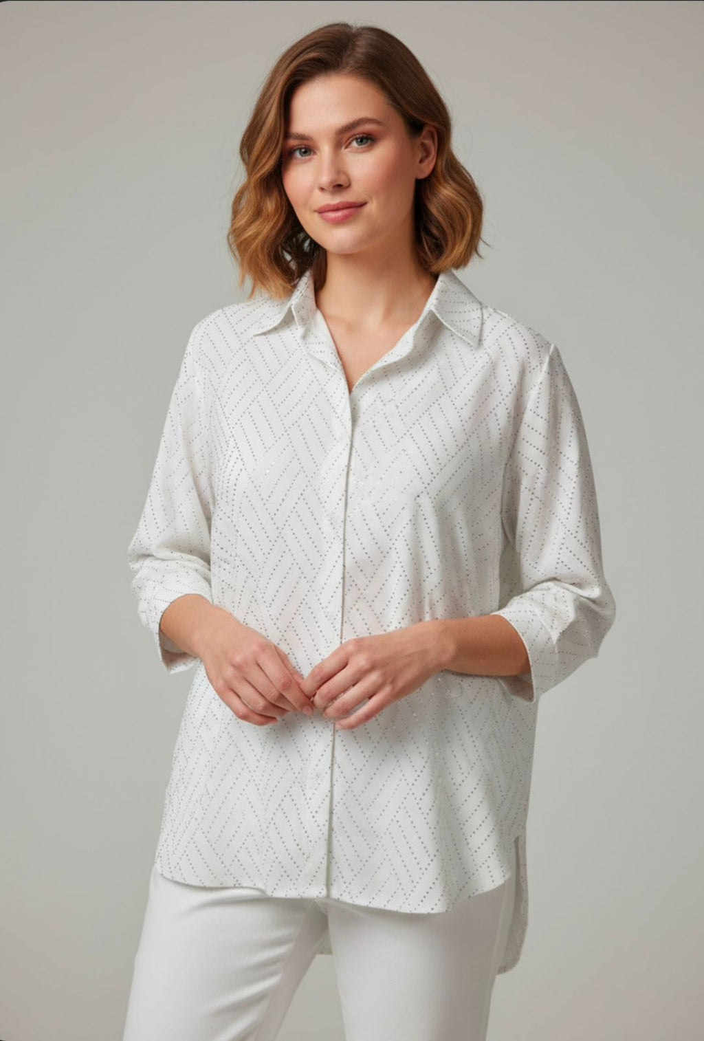 Fashionable White Shirt With Tiny Diamond Stones
