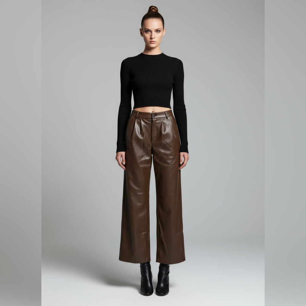 Sleek Espresso High-Rise Faux Leather Pants