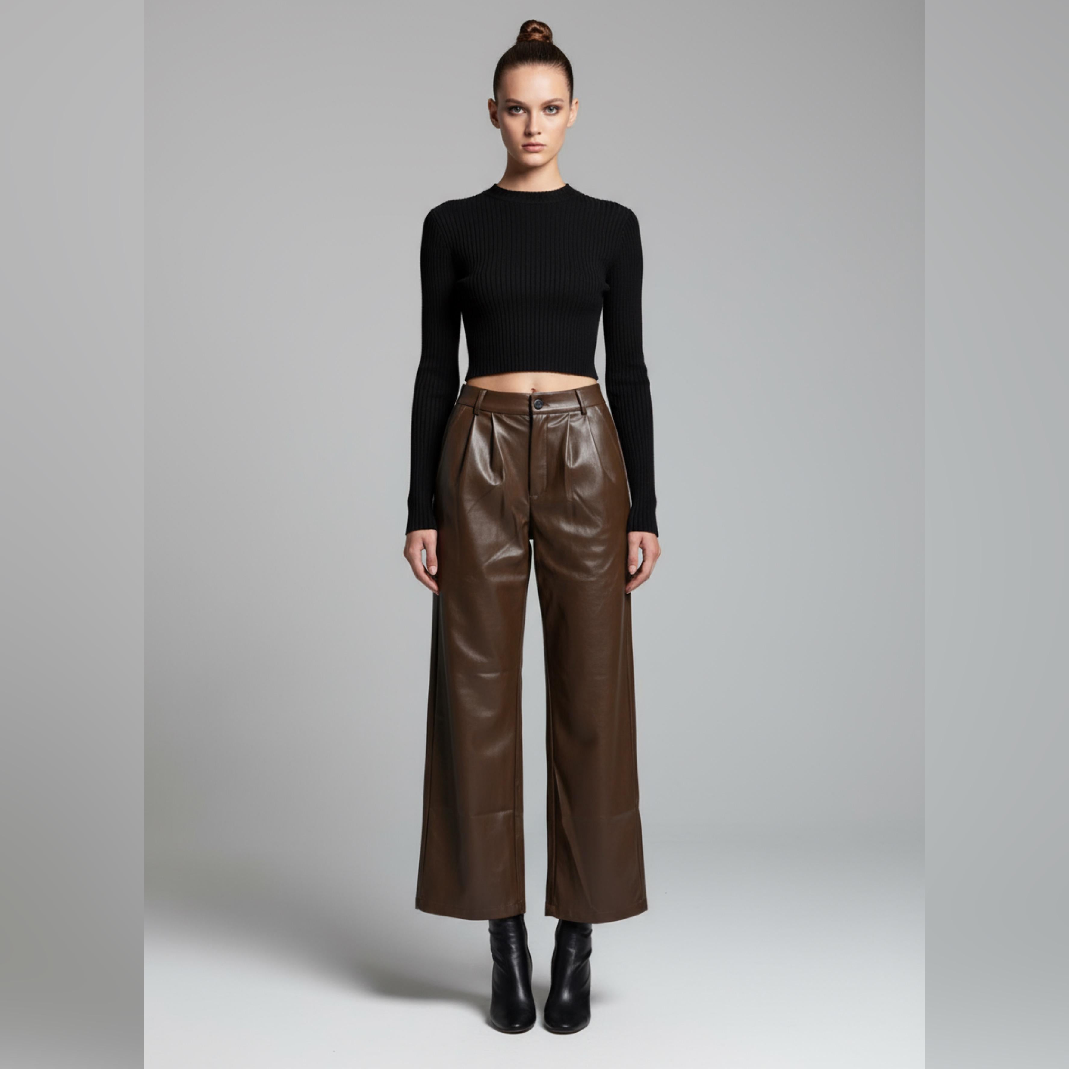 Sleek Espresso High-Rise Faux Leather Pants