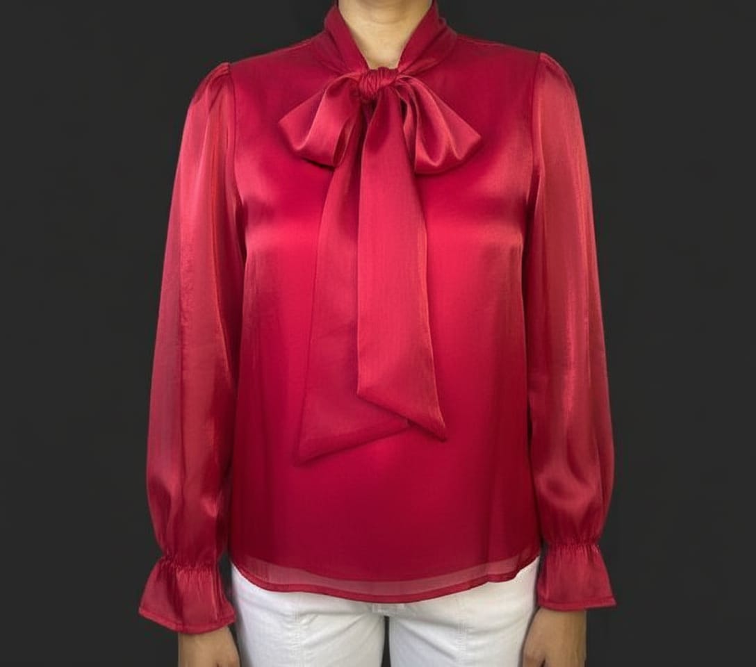 Silk Satin Bow Blouse Top